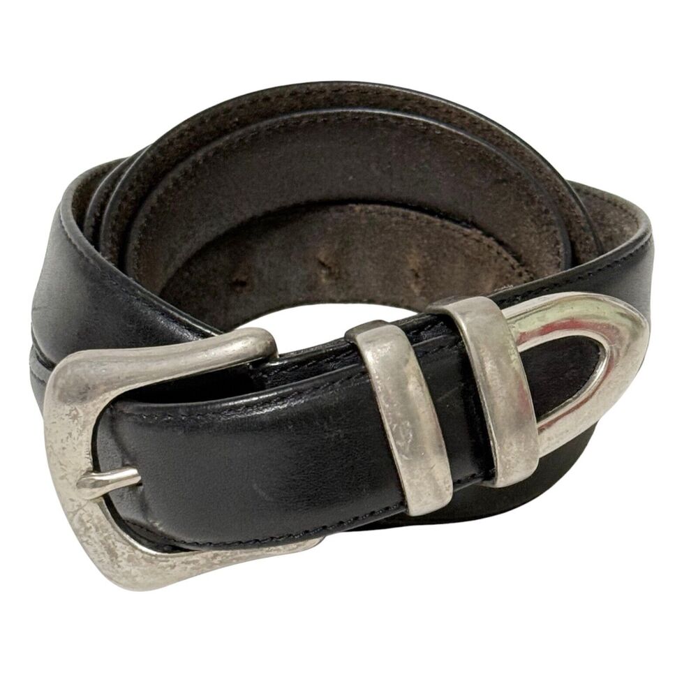 Repp Ltd. Leather Belt Mens Size 58 Black Silvertone Buckle 1" Strap